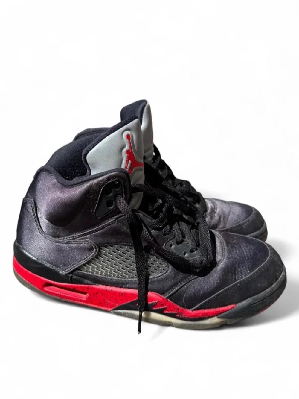 Air Jordan 5 Retro Satin Bred Black and Red High-Top Basketball Sneakers